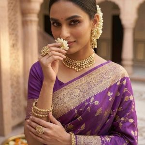 Sarify creation Printed Banarasi Silk Blend Saree (Purple)